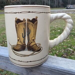 Western Boot Design Cream Mug